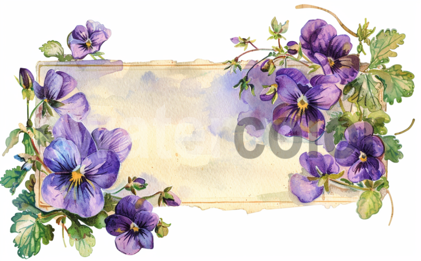 Floral watercolor label with flowers