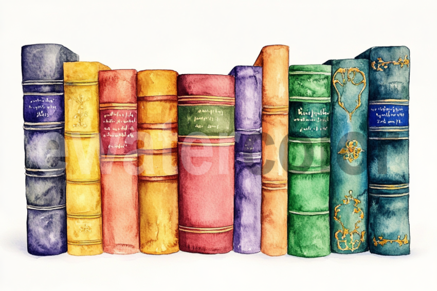 Watercolor Stack of Books illustration