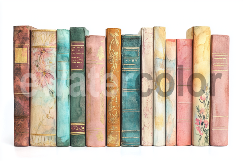 Watercolor vintage Bookshelf Illustration