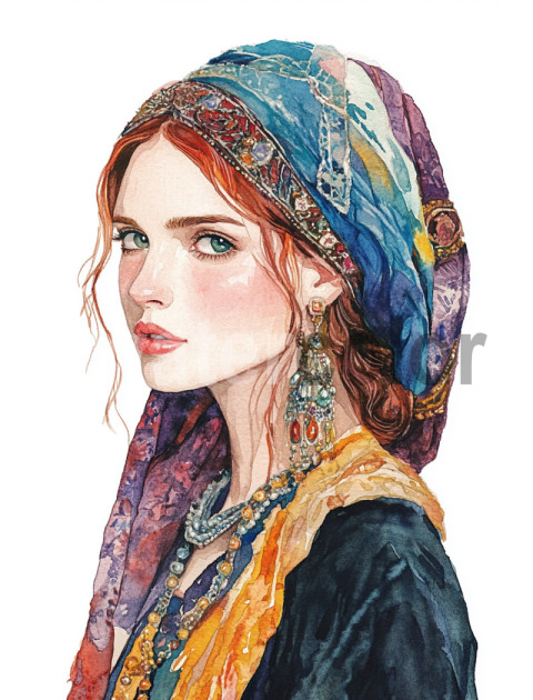 Watercolor renaissance woman illustration