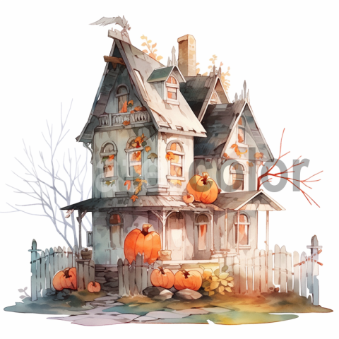 Watercolor Halloween House