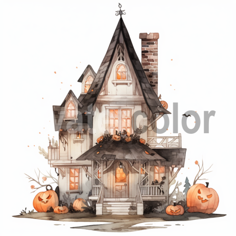 Spooky Watercolor House