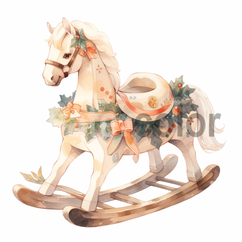 Watercolor Christmas Rocking Horse toys