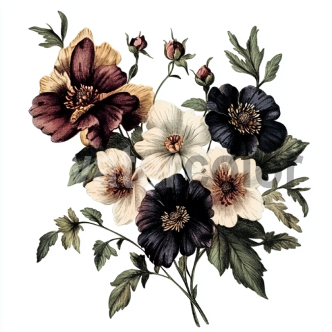 Watercolor Vintage Renaissance Gothic Flowers