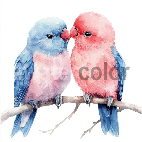 Watercolor Romantic parrots Birds Illustration