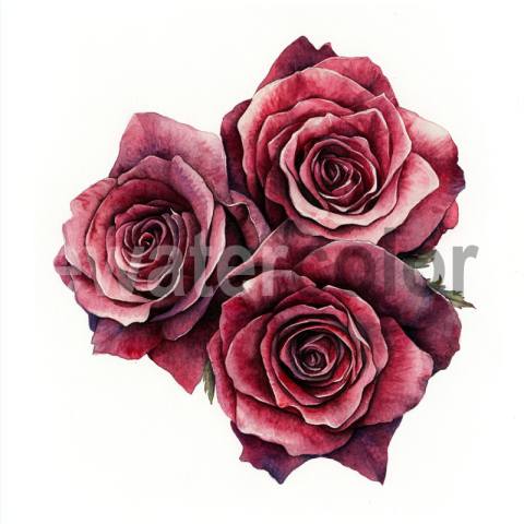 Watercolor Deep Red Rose Bouquet