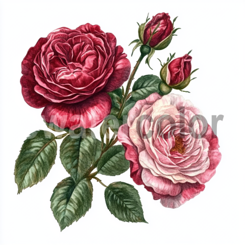 Watercolor Rose Bouquet: Red and Pink