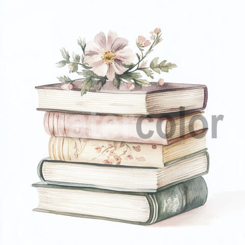 Watercolor Books and Blossoms