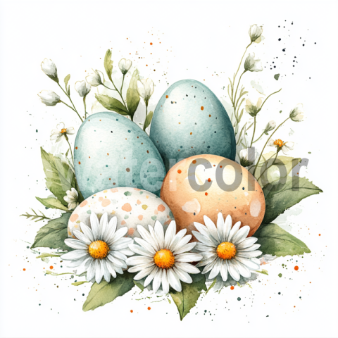 Watercolor Pastel Easter Eggs with Flowers