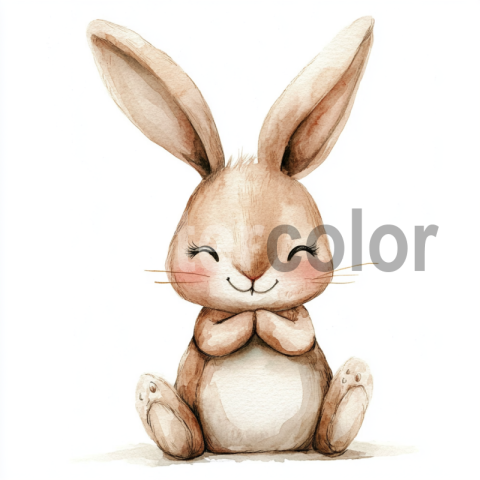 Watercolor Sweet Kawaii Rabbit