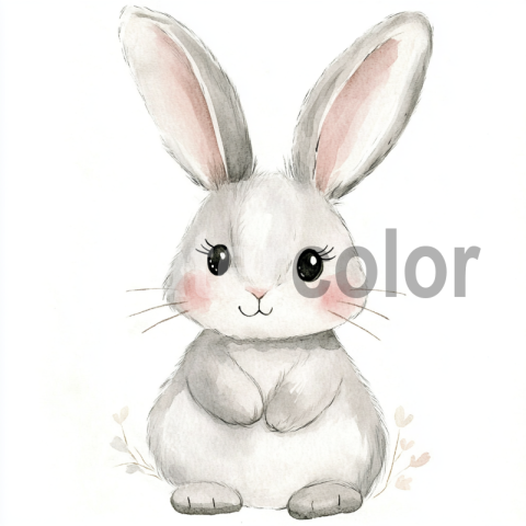 Watercolor Cute Grey Rabbit