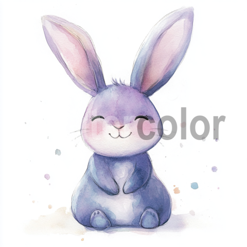 Watercolor Adorable purple Bunny Illustration