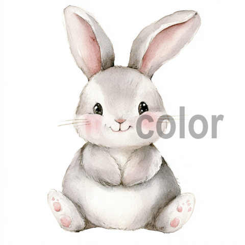 Kawaii watercolor style happy Easter bunny