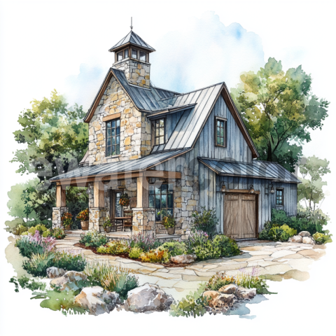 Watercolor Country Barn