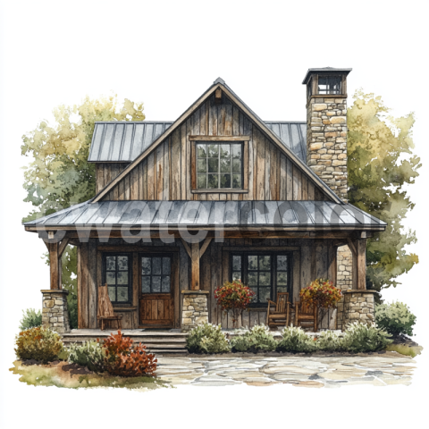 Watercolor Farmhouse Style Home