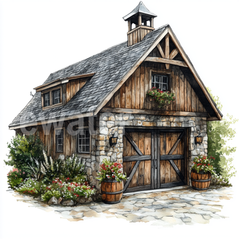 Watercolor Barn Conversion Illustration