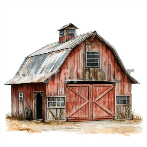 Watercolor White Barn Studio