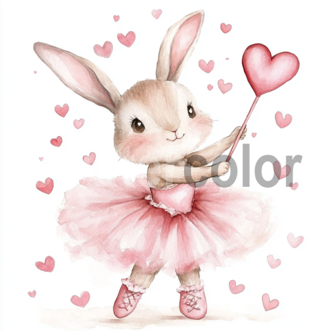 Watercolor Ballet Bunny with Heart Stick