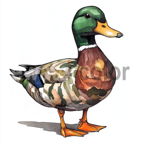 Watercolour cartoon ink camouflage duck