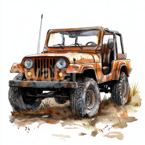 Watercolor orange Jeep Adventure