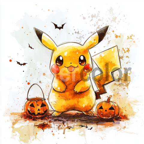 Watercolor Halloween Pikachu