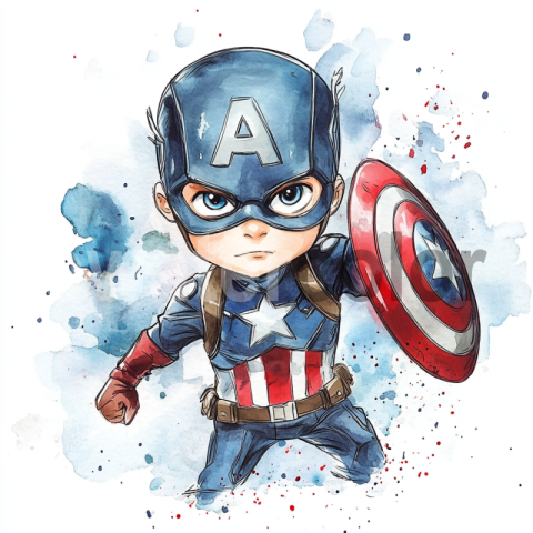 Watercolour cartoon marvel captain america