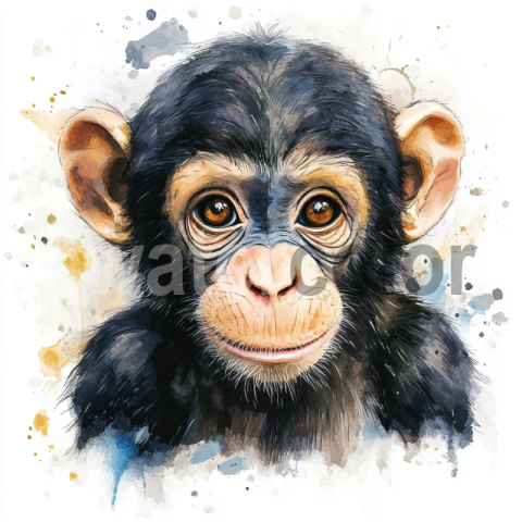 Watercolor Monkey Portrait