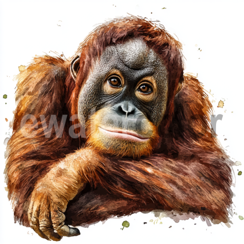 Watercolor Orangutan Portrait illustration