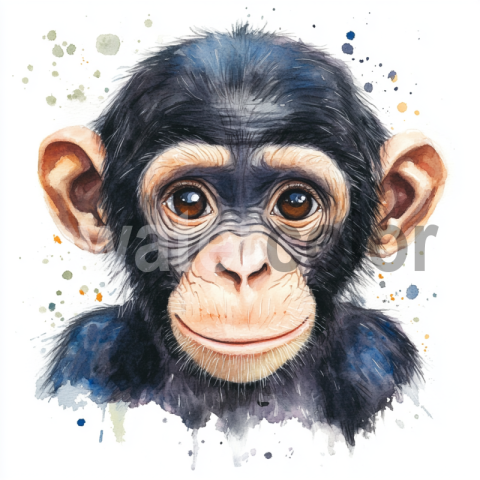 Realistic watercolor bonobo play monkey