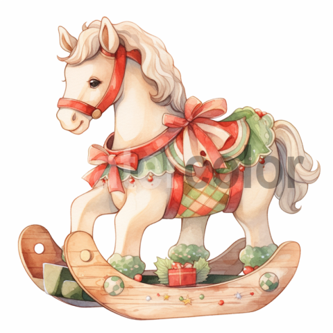 Watercolor Rocking Horse illustration