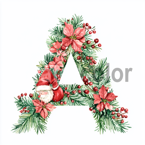 Watercolor Christmas Monogram A