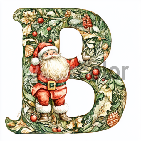 Watercolor Christmas Floral Letter B