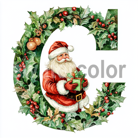 Watercolor Christmas Letter C