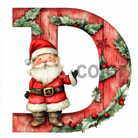 Watercolor Christmas Letter D