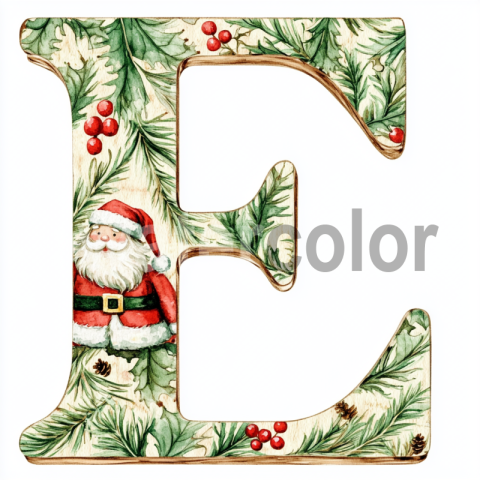 Watercolor Christmas Monogram E