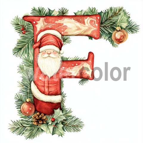 Watercolor Christmas Letter F