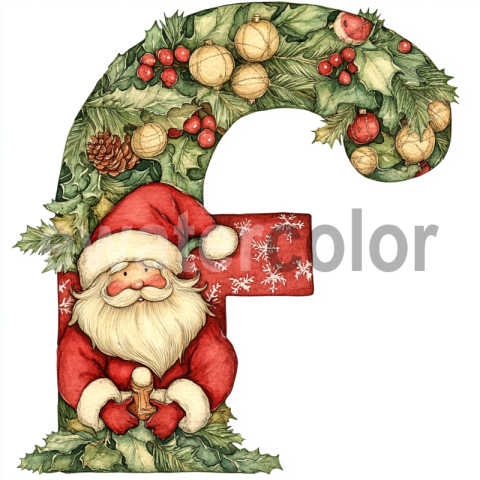 Watercolor Christmas Monogram F