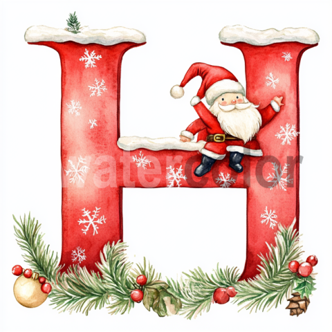 Watercolor Christmas Letter H