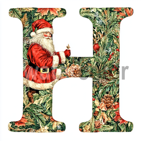 Watercolor Christmas Monogram H