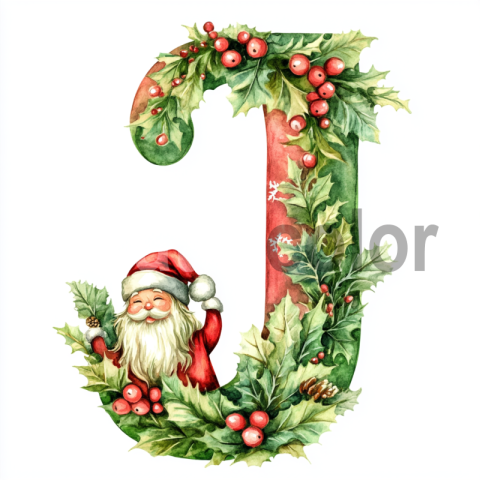 Watercolor Christmas Monogram J