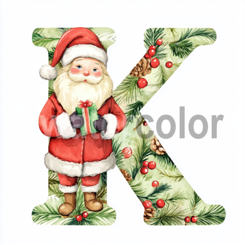 Watercolor Christmas Letter K