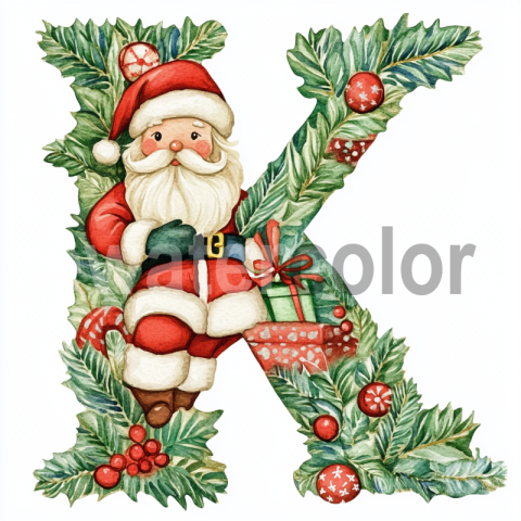 Watercolor Christmas Monogram K