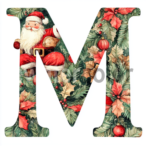 Watercolor Christmas Monogram M