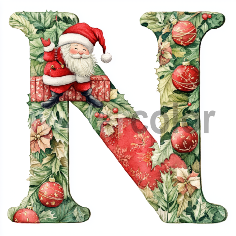 Watercolor Christmas Letter N