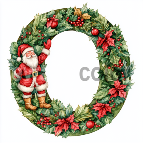 Watercolor Santa in the Wreath O