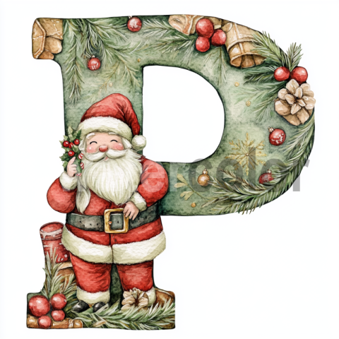 Watercolor Christmas Letter P