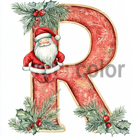 Watercolor Christmas Monogram R