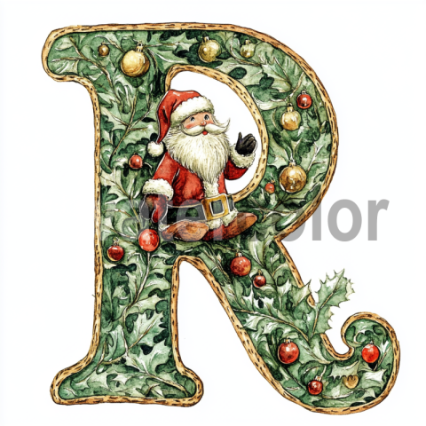 Watercolor Christmas Letter R