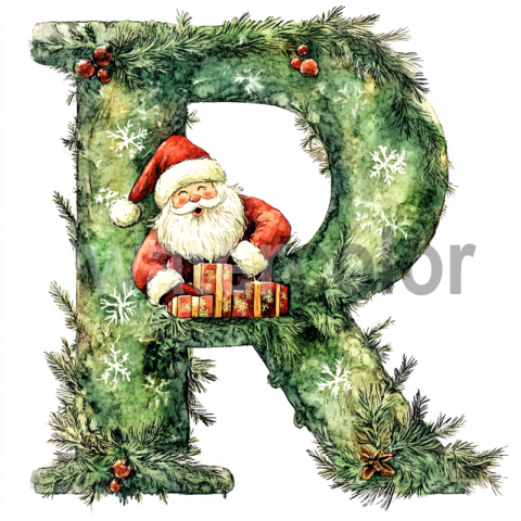 Watercolor Santa Peeking R