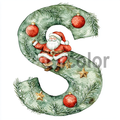 Watercolor Christmas Letter S